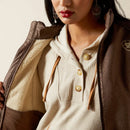 Jaqueta feminina Ariat com logo em couro sintético marrom, modelo Softshell